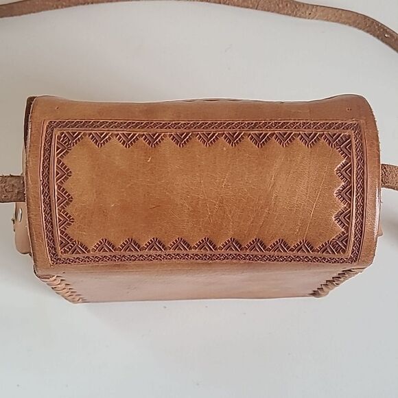 Mexican Hand Tooled Leather Bag Box  Purse Mini Messenger Bag - Picture 4 of 13